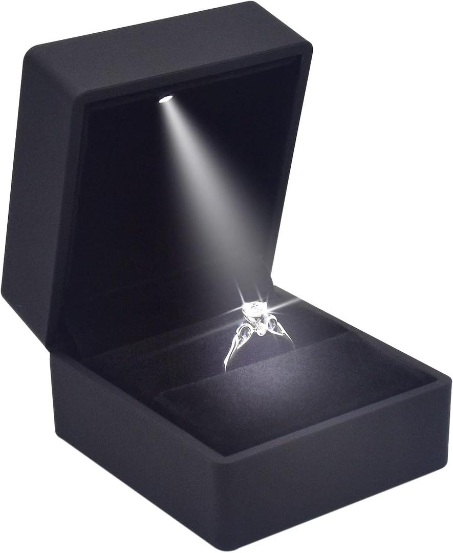 Luxury LED Lighted Engagement Ring Box - Elegant Matte Black Ring Case for Wedding Rings, Perfect for Proposal, Anniversary, Ceremony, and Gift Giving, New Version