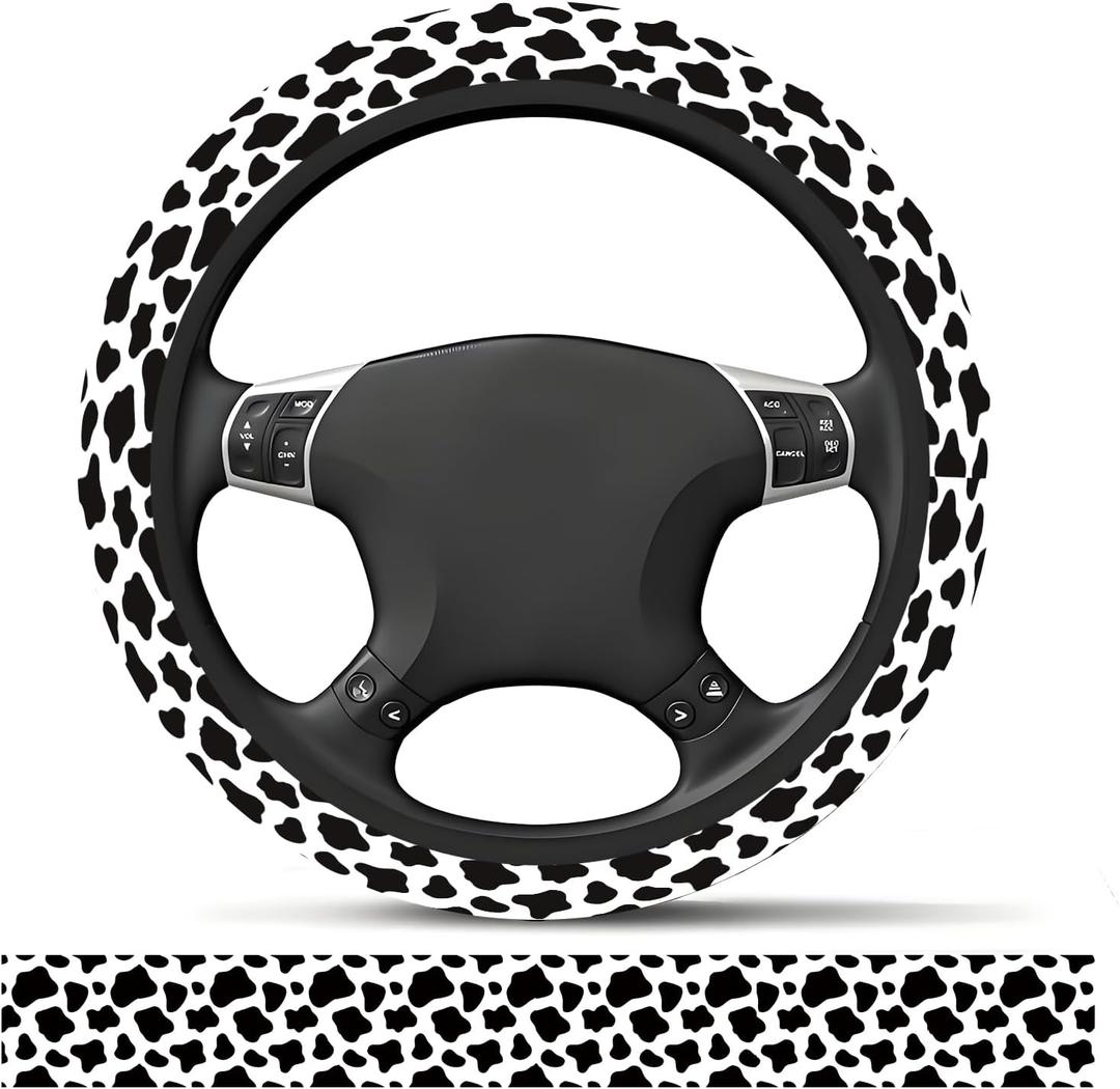 Elastic Car Steering Wheel Cover, Universal 15 inch Non-Slip Breathable Neoprene Steering Wheel Protector, Car Accessories for Women Men Fit Auto, Suvs, Truck Cow Print