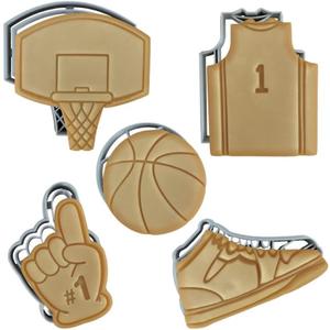Basketball Cookie Cutter Set of 5 - Sports Shapes & Stamp, Jersey & Sneaker Cookie Cutters