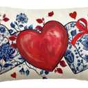 AVOIN colorlife Valentine's Day Red Love Heart Chinoiserie Throw Pillow Cover, 12 x 20 Inch Blue and White Porcelain Flowers Bowknot Anniversary Wedding Cushion Case Decoration for Sofa