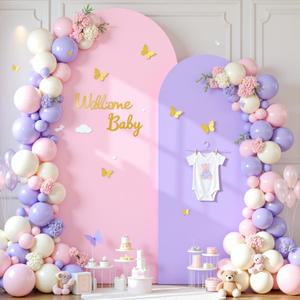 Pink Purple Arch Cover 2 Set-7.2 and 6ft Arch Backdrop Cover Spandex Fitted Baby Shower Arch Stand Covers for Girls Birthday Party Wedding Bridal Shower Banquet Photo Arch Covers Stretchy Backdrop