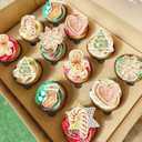 4 x Ephlyn 60Pcs Merry Christmas Cupcake Toppers Edible Rice Paper Round Christmas Gingerbread Man Cake Topper Decorations Women Men Birthday Party Anniversary Decorations Supplies (Brown)