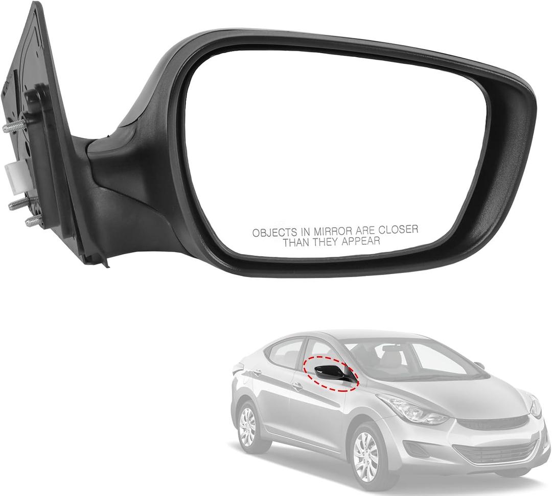 Door Mirror Right Passenger Side Replacement For Hyundai Elantra 2011 2012 2013, Replace HY1321179, Black 5PINS