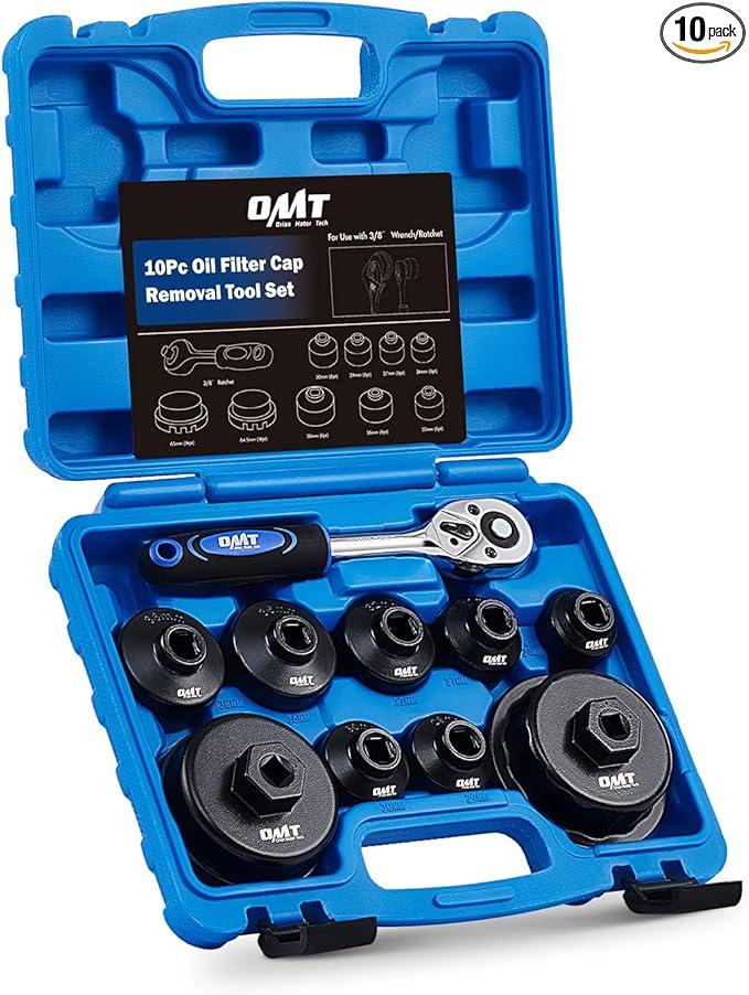 Orion Motor Tech Oil Filter Wrench Set, 10pc Oil Filter Socket Set, 3/8" Drive Metric Oil Filter Cap Wrench Removal Tool Kit, Low Profile Oil Filter Socket Set Compatible with Toyota VW BMW Mercedes