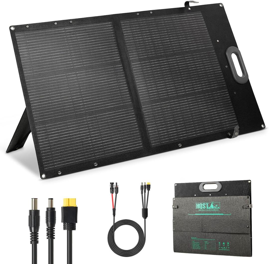 HQST 100W Ultra-Light Portable Solar Panel, N-Type 25% High Efficiency Solar Charger for Power Station & Solar Generator, IP67 Waterproof, Foldable with Kickstands for Camping, RV, Off-Grid