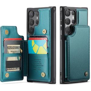 Vinich for Samsung Galaxy S25 Ultra Wallet Case with Card Holder, RFID Blocking Credit Slots Kickstand Shockproof Phone Cover for Women Men, Bluish Green
