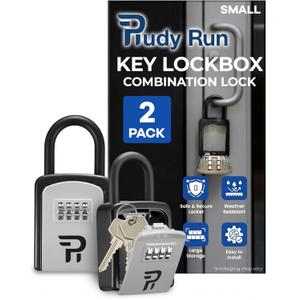 Rudy Run Key Lock Box for Outside  Small Outdoor Lockbox for Keys with Code, 4-Digit Combination Hidden Safe to Hide a Key Outside, Portable Safe Key Storage, 5.78 in, 2 Packs
