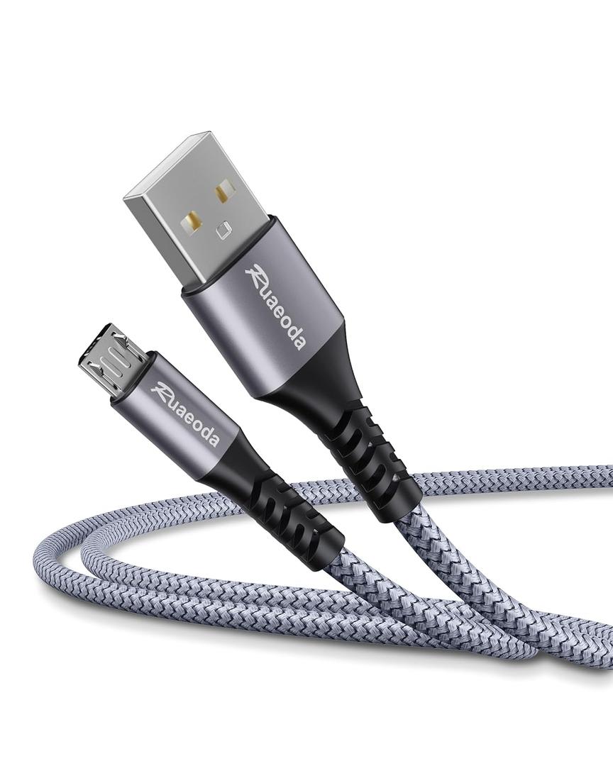 Micro USB Cable 10 ft, Android Charger Cord, High-Speed Fast Charging & Data Sync, Braided Nylon Durable Lead for Samsung Galaxy S7 S6 J7, Kindle, PS4/Xbox, Security Camera (Gray) (Space Grey)