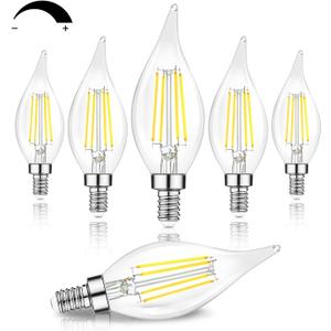 TOBUSA Dimmable E12 Candelabra LED Bulbs 60 Watt Incandescent Equivalent, 5000K Daylight White, Clear LED Chandelier Light Bulbs 6W, 600lm, CA11 Vintage Ceiling Fan Light Bulbs with Flame Tip, 6-Pack