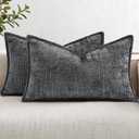 decorUhome Chenille Throw Pillow Covers 12x20 Set of 2, Thick Textured Slubby Neutral Decorative Pillow Covers with Elegant Design for Couch, Sofa, Living Room, Dark Grey