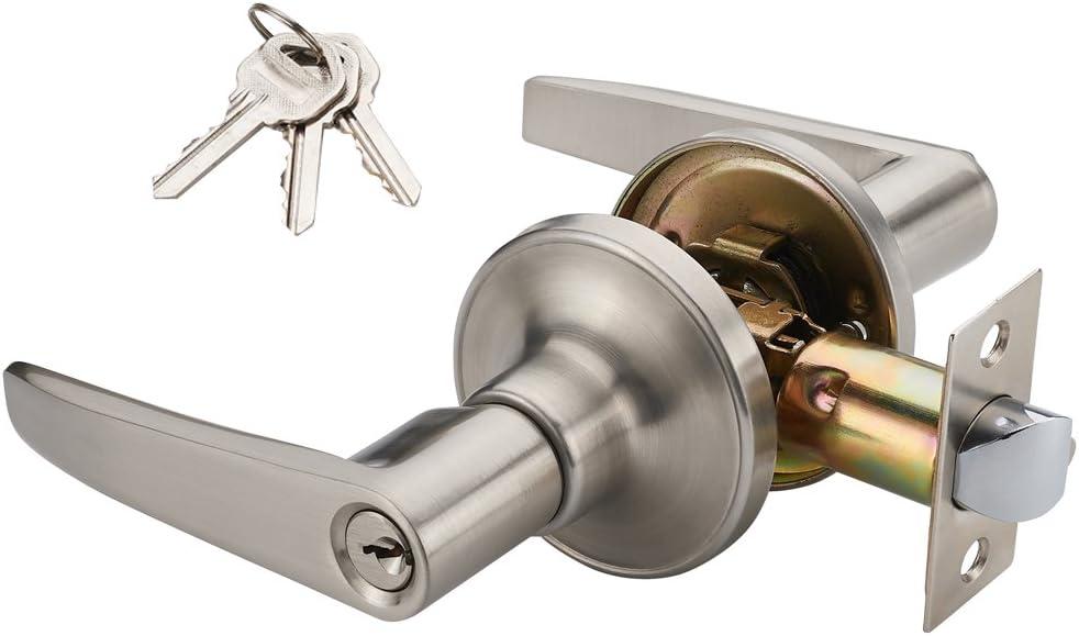 Lever Keyed Entry Door Lever Handle Lock, Universal Door Knob Hardware,Nickel Brushed Color