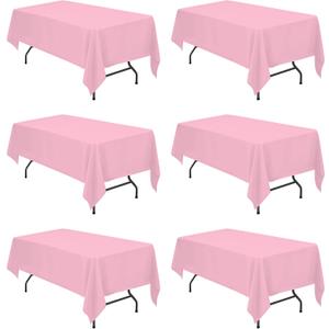 BRILLMAX 6 Pack Pink Tablecloths for 6 Foot Rectangle Tables 60 x 102 Inch - 6ft Rectangular Bulk Linen Polyester Fabric Washable Cloth Cover for Wedding Reception Banquet Birthday Party (60x102 In, 6 Pack)