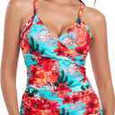 RELLECIGA Women's V Neckline Ruched Tankini Top Swimsuits Size L