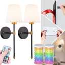 Peel and Stick Wall Sconces, Stick On Wall Sconce Set of 2, Battery Operated Wireless Adhesive Wall Lights, Corn Bulb with 10000mAh Battery, Easy Install for Bedroom Living Room Wall Decor, 19.68inch