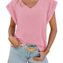 Cicy Bell Womens Summer Cap Sleeve T Shirts Casual V Neck Tops Loose Fit Basic Tees White