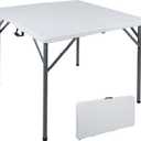 REDCAMP 34" Square Folding Card Table with Resin Top, Portable Fold in Half Small Card Tables with Collapsible Legs for Adults Indoor Outdoor Use, White