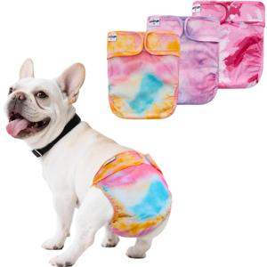 Female Dog Diapers Reusable No Tail Hole Period Panties Washable 3 Pack Diapers Female for Docked-Tail Frenchie French Bulldog Boston Terrier Without Tail U-WWD04M