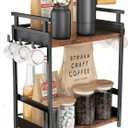 KLM 2 Tier Coffee Bar Organizer for Home Office, Spice Rack for Countertop, Kitchen Counter Storage Shelf with Hanging Basket, Coffee and Tea Condiment Station Organizer