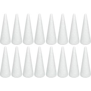Crafjie 16 Pack Craft Foam Tree Cones for DIY Arts and Crafts (2.76 x 7.2in), White Polystyrene Foam Cone, Polystyrene Foam Cones, for DIY Christmas Gnomes, Christmas Tree, Holiday Decor
