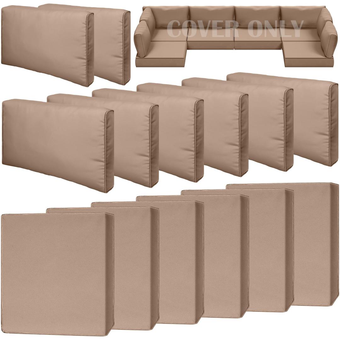 Cethytirko 14 Piece Outdoor Patio Waterproof Cushion Covers, Fits 6-Seat Wicker Rattan Sectional Couch Chair Furniture Cover Replacement Set - Fade-Resistant Patio Cushion Covers with Zipper