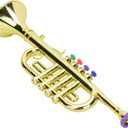 Drfeify Golden Plastic Kid Trumpet, Lightweight Musical Toy for Toddlers with 4 Color Keys, Preschool Little Musicians