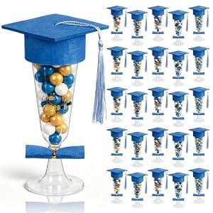 Yiyiring 25 Set 2026 Graduation Party Favors Graduation Cap Champagne Plastic Flutes Grad Cap Jar Container with Graduate Caps Tassel Lid Scroll Stickers Table Decor for DIY Grad Party(Blue)