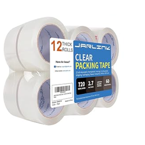 JARLINK Clear Packing Tape (12 Rolls), Heavy Duty Packaging Tape for Shipping Packaging Moving Sealing, 2.7mil Thick, 1.88 inches Wide, 60 Yards Per Roll, 720 Total Yards