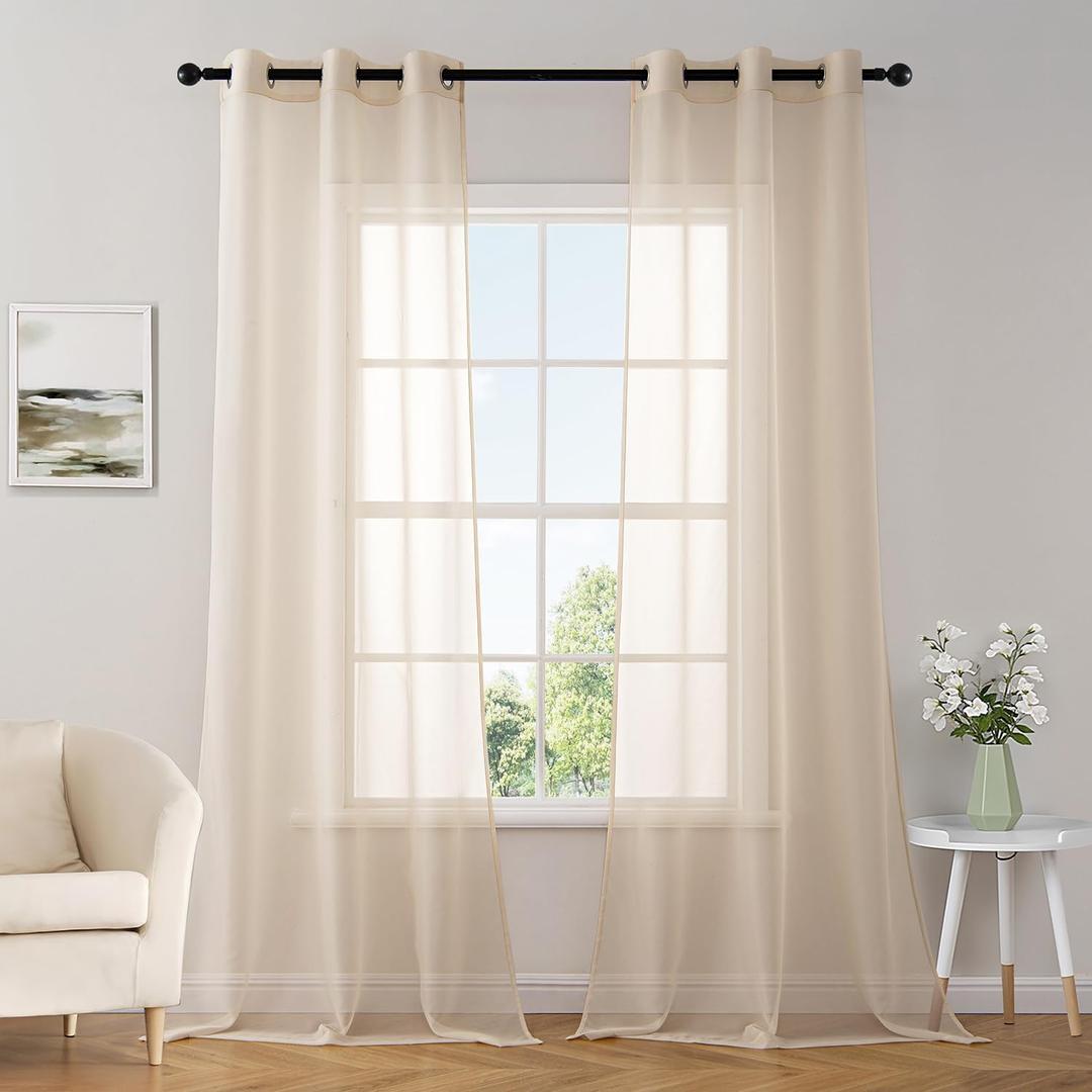 MIULEE Solid Color Sheer Curtains 84 Inches Long 2 Panels Set - Elegant Lightweight Grommet Light Filtering Window Voile Panels/Drapes/Treatment for Bedroom Living Room W42 x L84 Inch, Cream