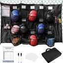 QBA Hanging Helmet Bag for Baseball Softball Team, Helmet Organizer for Dugout Fence Garage, Hold Up to 15 Players Helmets 4 Bats with Name Cards Roster Line Up, Black