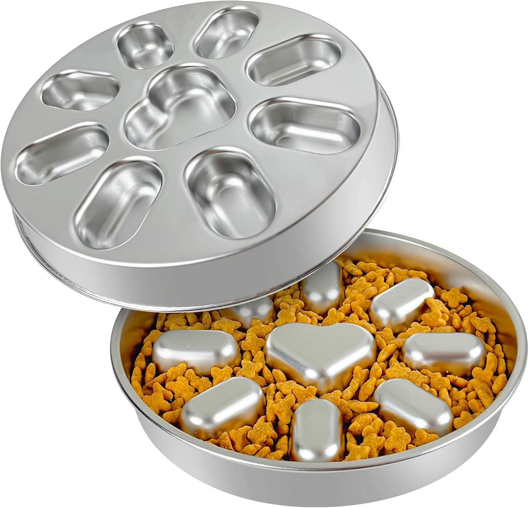 Slow Feeder Dog Bowls with Non-Slip Mat, Stainless Steel Metal Slow Feeder for Small & Medium Dogs, 2 Cups Pet Bowl for Fast Eaters, Slows Down Eating, Dishwasher Safe, Anti-Gulping Dog Bowl (Single-Pack)