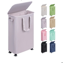 Slim Laundry Hamper with Lid and Wheels, Small Rolling Laundry Basket with Handle for Small Spaces, Tall Dirty Clothes Hampers for Dorm, Bathroom and Bedroom, 55L, Grey