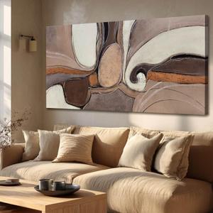 YETHEN WAL Neutral Earth-Tone Abstract Wall Art, Gold Accent Textured Canvas Prints, Swirl Geometric Modern Wall Decor for Living Room Bedroom Office 20x40 Inch