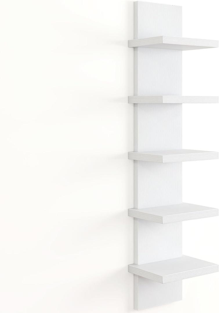 Fun Memories 5 Tier Wall Shelf Unit, White Floating Shelves for Storage - Vertical Column Tower Design, Lack Wall Shelf Space Saving Organizer for Bedroom, Living Room, Home Decor (5 Tier - Standard - 1P | 31"Height)