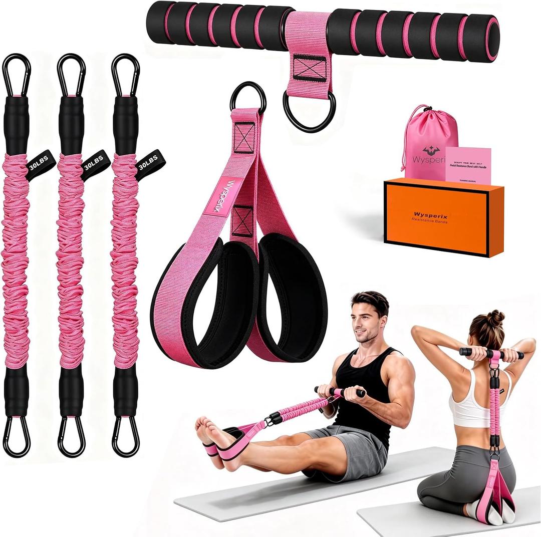 Foot Pedal Resistance Bands with Handles, Multifunction Elastic Yoga Exercise Bands, Home Gym Fitness Equipment for Women & Men to Tone Abs, Core, Legs, Arms, Waist (EXP 01/31/27)