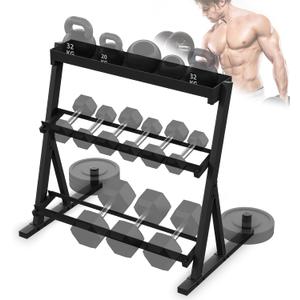 1200lbs Adjustable 3 Tier Dumbbell Rack Stand, Hex dumbbells Hand Weights Rack Dumbbell Holder Home Gym Storage Organizer