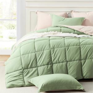 Homelike Moment Queen Comforter Set Sage Green, Comforters Queen Size Set, Soft Lightweight Down Alternative Bed Comforter Full Size Reversible All Season 3 Piece Bedding Sets Sage Green/Beige