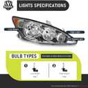Headlights W/Bulbs for 2005 2006 Toyota Camry 4-door sedan Base, LE, SE, XLE Halogen Headlamp Replacement Driver & Passenger Side