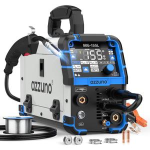 AZZUNO Aluminum MIG Welder 155A, 110V/220V Dual Vlotage 5 in 1 Gas MAG/Aluminum MIG/Gasless Flux Core MIG Welder/Stick/Lift TIG Welding Machine, Multiprocess Wire Feed Welder Machine