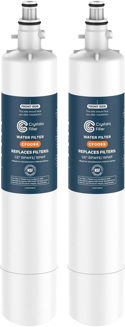 Crystala Filters Replacement for GE RPWFE, RPWF (with CHIP) Refrigerator Water Filter, Compatible with WSG-4, WF277, GFE28GMKES, PFE28KBLTS, GYE22HMKES, DFE28JSKSS, GFE28GYNFS, GFD28GYNFS, 2 Pack