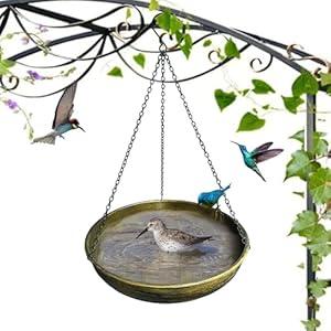 TIANCENTRAL H Hanging Bird Bath for Outdoor11.4 Inch Bird Baths for Backyard Metal Bird Bath Bowl Outdoor Window Birds Feeder with 17â€RustProof Black Chains for Garden Yard and Patio Decor