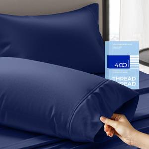 THREAD SPREAD 100% Cotton Pillowcases Standard/Queen Size Set of 2-400 Thread Count Cotton Pillowcases, Ultra Soft Cool Sateen Weave Pillow Cases for Sleeping, Set of 2 Pillow Covers - Navy Blue