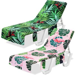 2 Pcs Pool Lounge Chair Towel Cover with 3 Pockets, 85 x 30 Inch Beach Pool Chair Towels Microfiber Chaise Lounge Covers for Outdoor Summer Sunbathing Beach Garden Lounger(Toucan, Flamingo)