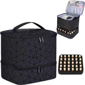 CTWWFS PU Leather Nail Polish Organizer and Nail Lamp Case, Nail Kit Organizer Holds 30+ Bottles (15ml - 0.5 fl.oz) and a Nail Lamp, Nail Polish Carrying Case with Manicure Tools Storage Sections