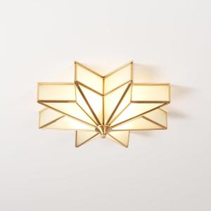 Brass Flush Mount Ceiling Light with Ceramic Light Socket, Star Shaped Ceiling Light Fixture, Mid Century Glass Ceiling Mount Lamp for Living Room Dining Room (23.6")