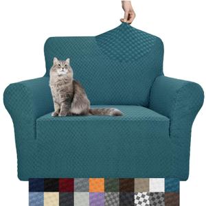 YEMYHOM Couch Cover Latest Jacquard Design High Stretch Sofa Chair Covers for Living Room, Pet Dog Cat Proof Armchair Slipcover Non Slip Magic Elastic Furniture Protector,Small (Chair, Teal) (Small (31"-46"), Peacock Blue)
