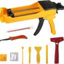Double Caulking Gun,Dual Epoxy Gun for 400 mL(13.5 fl oz,1:1 Mix Ratio),Manual Dual Component Adhesive Applicator with 9 Pieces Caulk Tools,Yellow