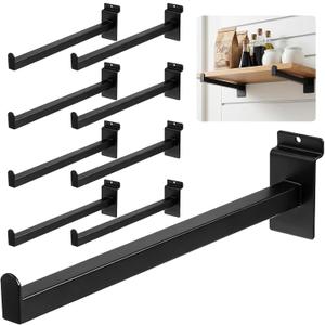 8 Pcs Black Slatwall Shelf Bracket, 12 Inch Metal Slat Wall Shelves Accessories, Heavy Duty Slat Wall Hooks, Slatwall Display Hangers for Storage and Organization