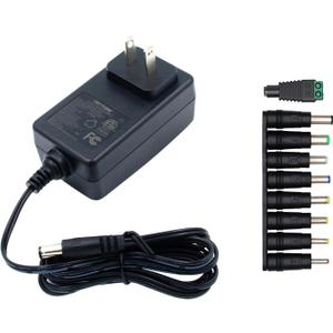 24V 1A Power Supply, 6 FT Power Cord ETL Certified AC 100V-240V to DC 24 Volt Power Supply Adapter with 5.5mm x 2.1mm Plug and 9 Interchangeable Plug for LED Strip Lights CCTV Camera DC Pump etc