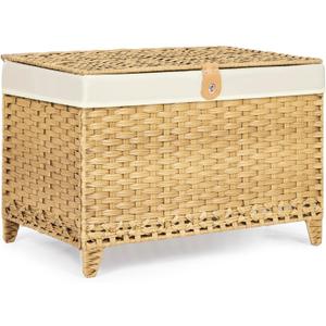 Honjourai Wicker Storage Basket with Lid,Rattan Shelf Basket with Removable Liner Bag,200L Storage Bin,Storage Trunk with Heightened Feet,Storage Container for Wardrobe,Home Organizer