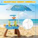 Kids Sand Water Table for Toddlers with Umbrella/Water Pumb, 3-Tier Outdoor Water Sand Play Table Beach Toys, Summer Splash Activity Sensory Table Party Birthday Gift for Kids 3 4 5 6 7 8
